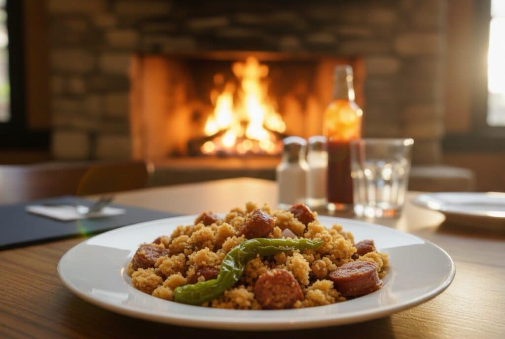 Plato de migas junto a la chimenea